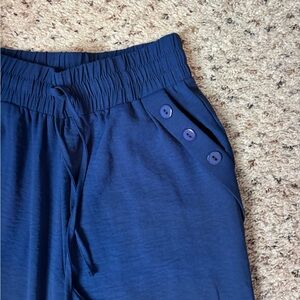 Blue Wide Leg Pants with Button Detail